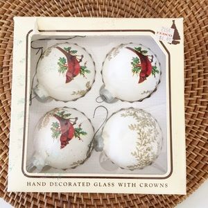 Christmas By Krebs Bird Ornaments 4 Vtg Frosted Glass White Gold Cardinal Robin